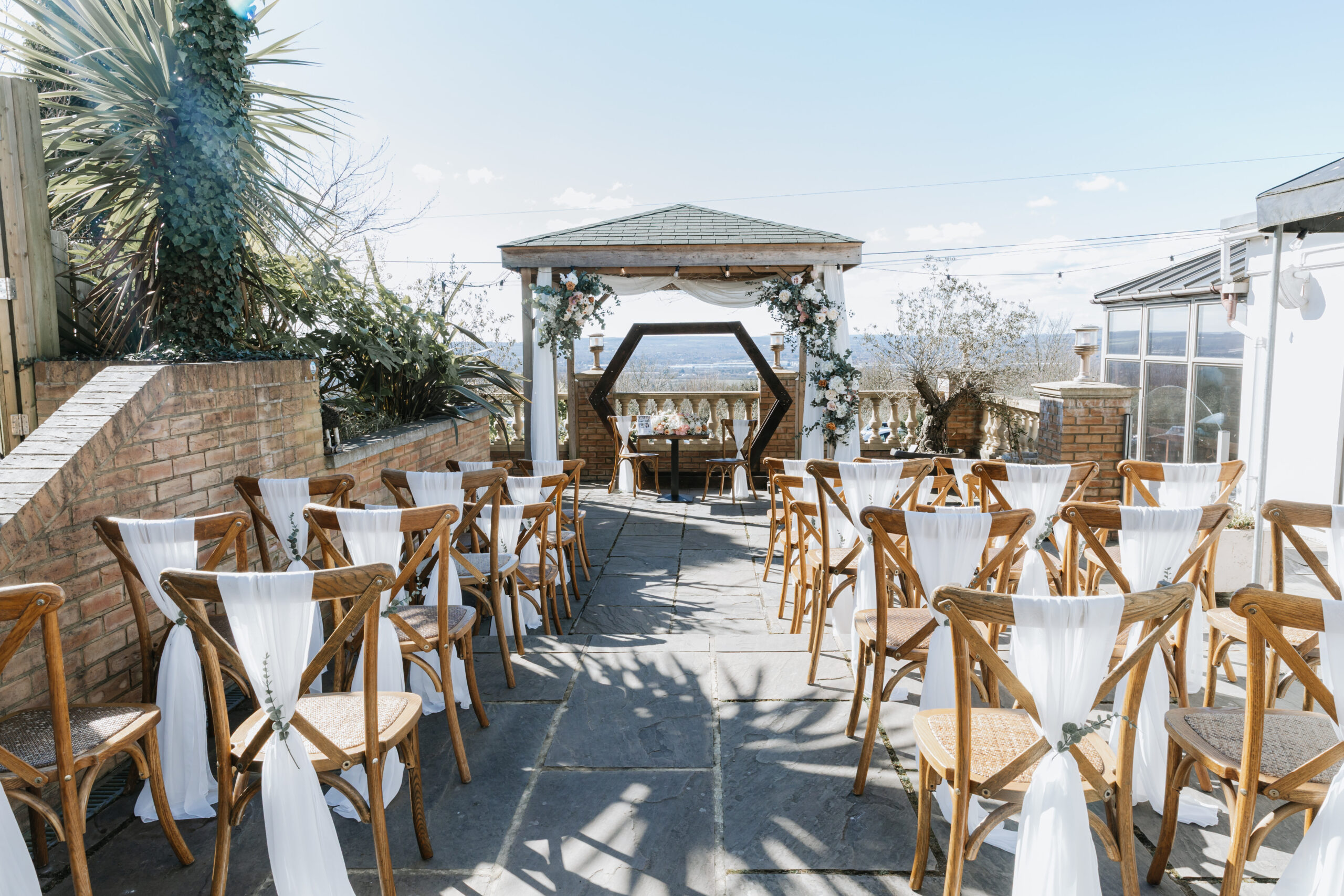 Pergola wedding ceremony on The North Downs Terrace